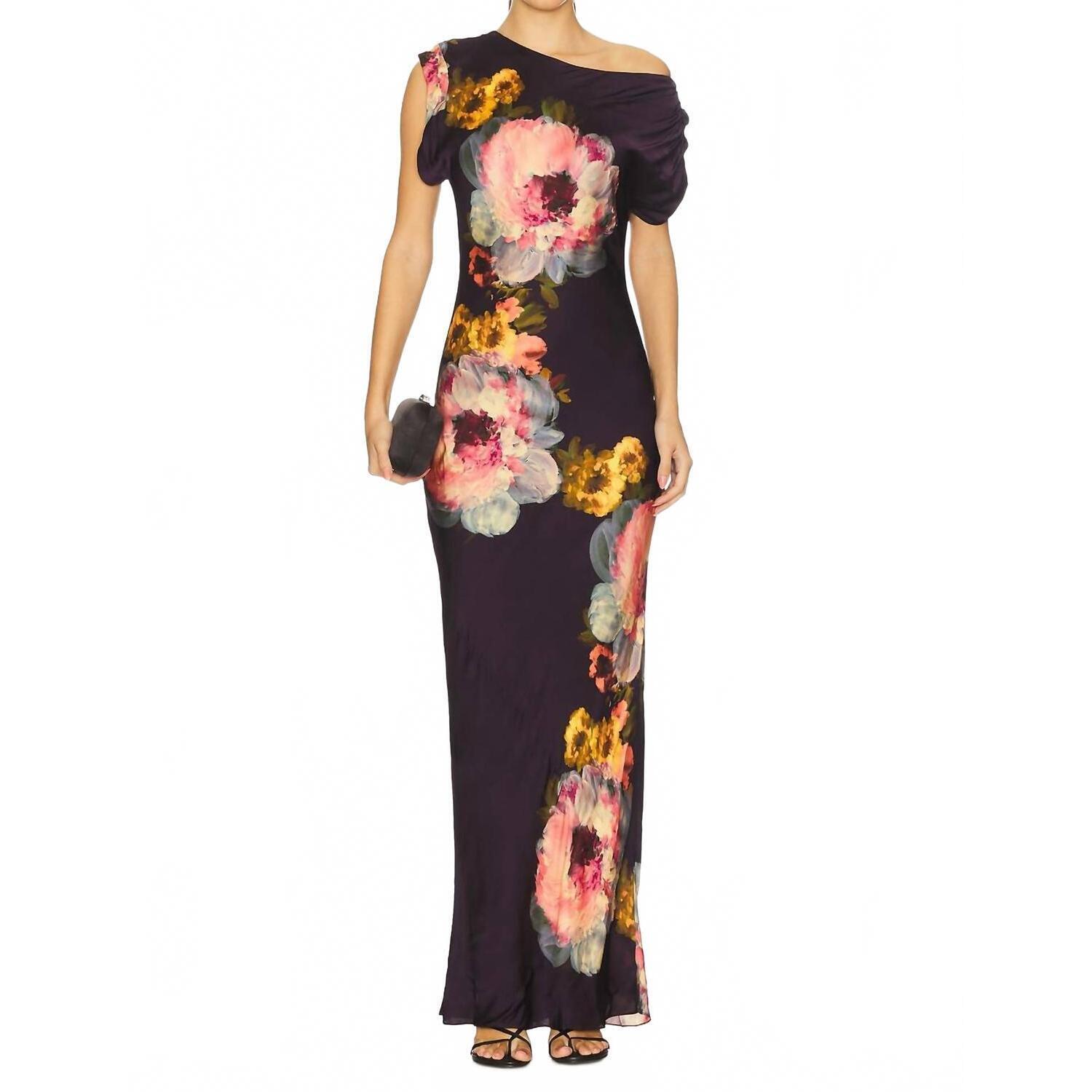 Amanda Uprichard Purple Maxi Dress With Pink And Yellow Floral Print